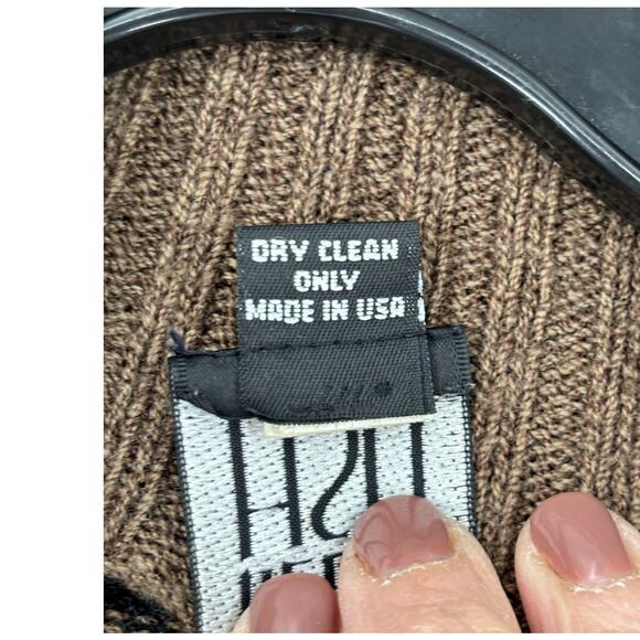 Helen HSU NY Wool Blend Open Cardigan XS Beige Black Geometric Stripe Old Money - Picture 9 of 11